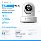 Amcrest 4MP Indoor Security WiFi Camera Pan/Tilt 90° FOV White IP4M-1041W
