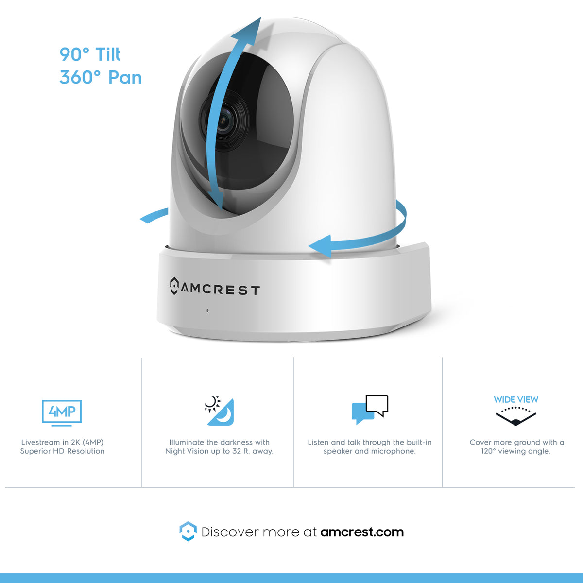Amcrest Refurb 4MP WiFi Camera Dome PanTilt 5ghz/2.4ghz REP-IP4M-1051W