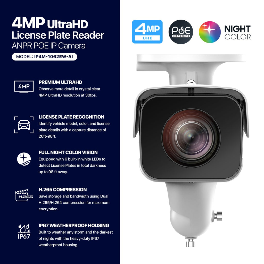 Amcrest 4MP UltraHD License Plate Reader ANPR AI IP Camera Bullet IP4M-1062EW-AI