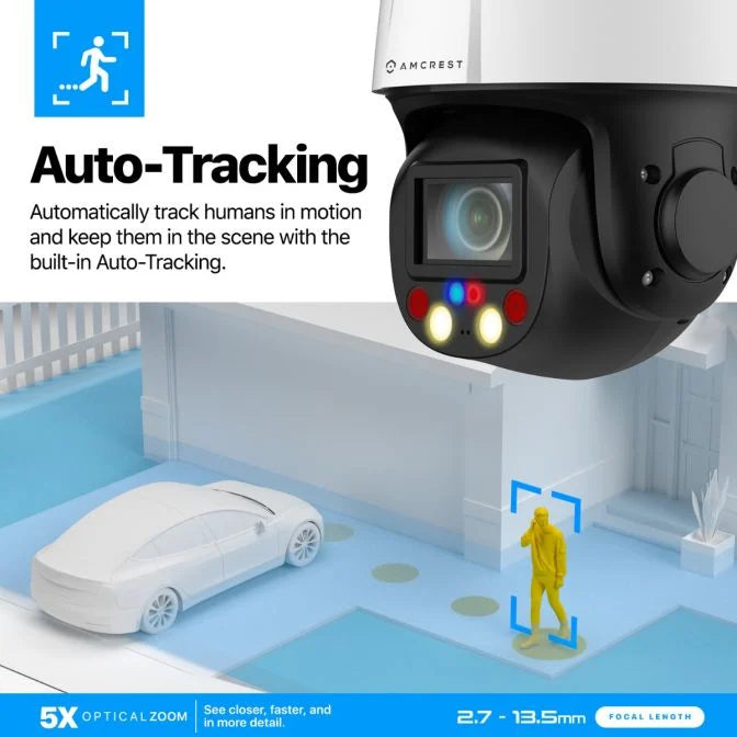 Amcrest 4MP Outdoor PTZ POE+ IP Camera PTZ 5X Optical Zoom IP4M-1098EW-AI