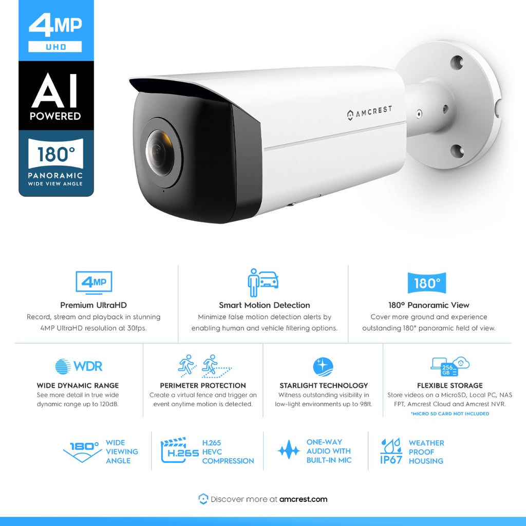 Amcrest 4MP Panoramic AI IP PoE Camera 180° FOV IP4M-PB181EW-AI