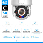 Amcrest 4MP Outdoor PTZ POE AI IP Camera Pan Tilt Zoom Security Speed Dome, Human Detection, 98ft Night Vision, Tripwire & Intrusion, POE (802.3at) IP4M-S2112EW-AI
