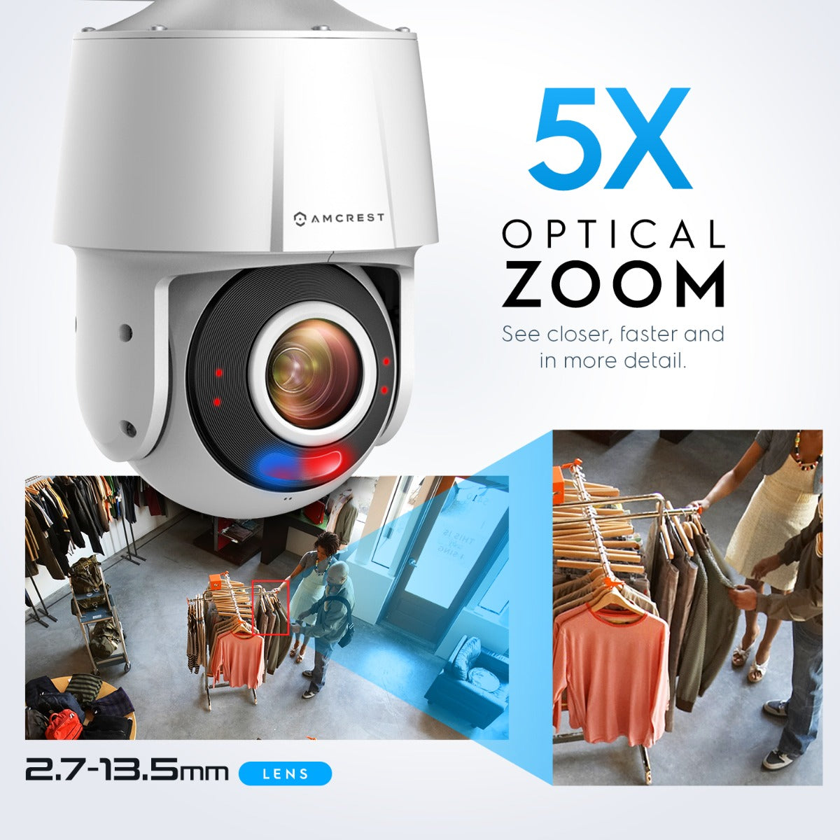 Amcrest 4MP Outdoor PTZ POE AI IP Camera Pan Tilt Zoom Security Speed Dome, Human Detection, 98ft Night Vision, Tripwire & Intrusion, POE (802.3at) IP4M-S2112EW-AI