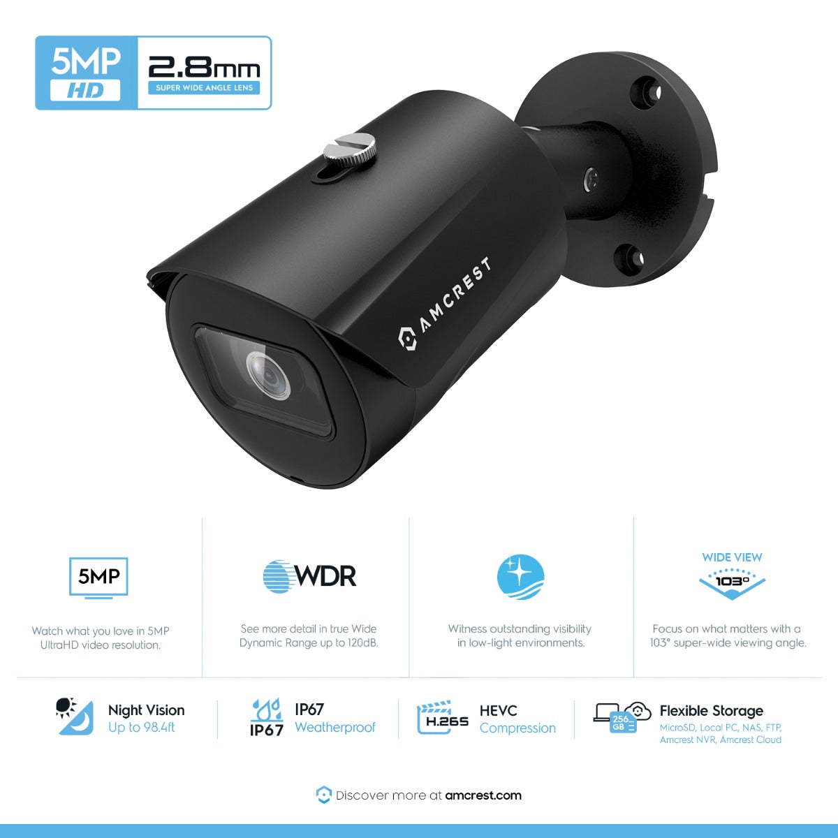 Amcrest 5MP Security Camera System, 4K 16CH (8-Port PoE) NVR, (8) x 5MP 2.8mm Wide Lens Metal Bullet PoE IP Cameras, Pre-Installed 3TB Hard Drive, NV4116E-IP5M-B1186EB8-3TB (Black)