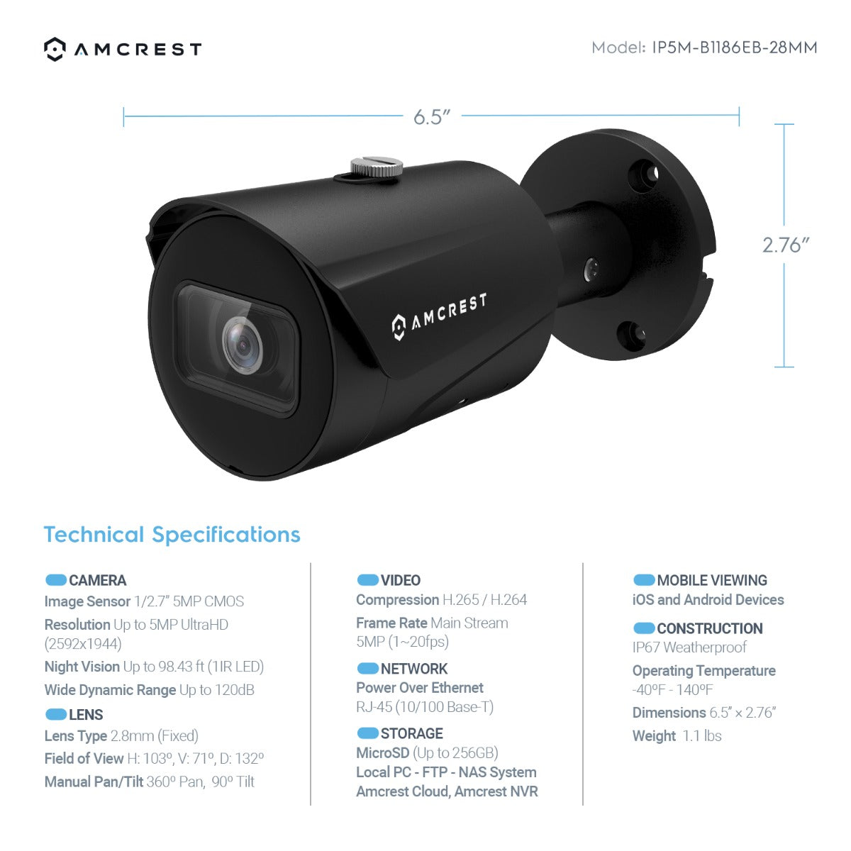 Amcrest 5MP Security Camera System, 4K 8CH PoE NVR, (4) x 5-Megapixel 2.8mm Wide Lens Weatherproof Metal Bullet PoE IP Cameras, Pre-Installed 2TB Hard Drive, NV4108E-IP5M-B1186EB4-2TB (Black)