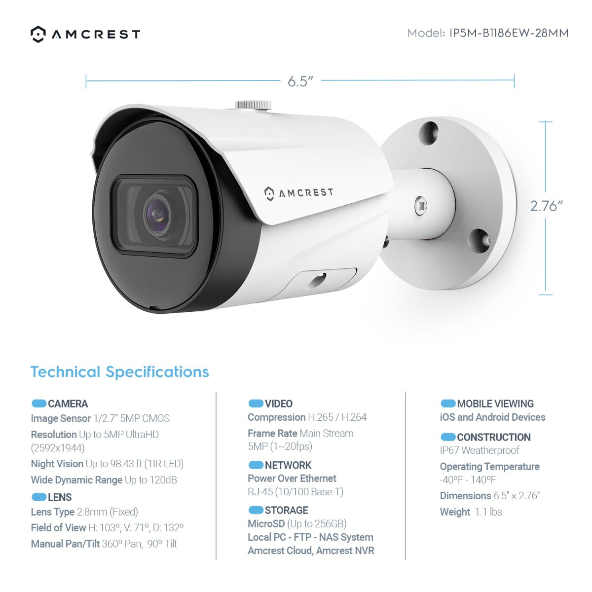 Amcrest 5MP Security System 8CH PoE NVR 4x 5MP Bullet PoE Cameras 2TB