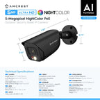Amcrest 5MP Security Camera System, 4K 8CH PoE NVR, (4) x 5-Megapixel Night Color Bullet POE IP Cameras, Active Deterrent, Pre-Installed 2TB Hard Drive, NV4108E-B1276EB4-2TB (Black)