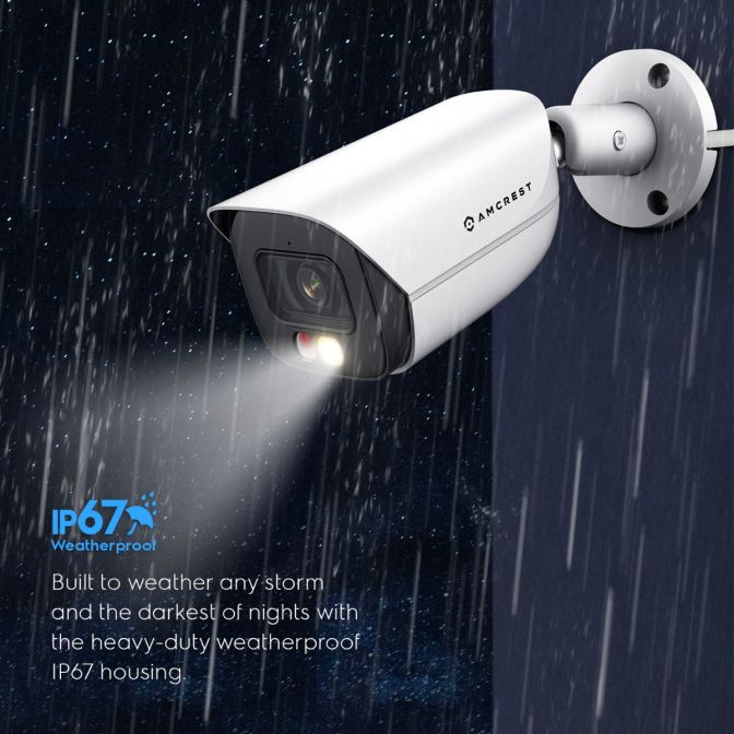 Amcrest 5MP Security Camera System, 4K 8CH PoE NVR, (4) x 5-Megapixel Night Color Bullet POE IP Cameras, Active Deterrent, Pre-Installed 2TB Hard Drive, NV4108E-B1276EW4-2TB (White)