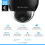 Amcrest 5MP Outdoor Security Dome IP PoE Camera IP5M-D1188EB-AI-V3