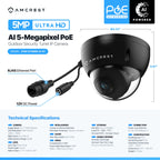 Amcrest 5MP Outdoor Security Dome IP PoE Camera IP5M-D1188EB-AI-V3