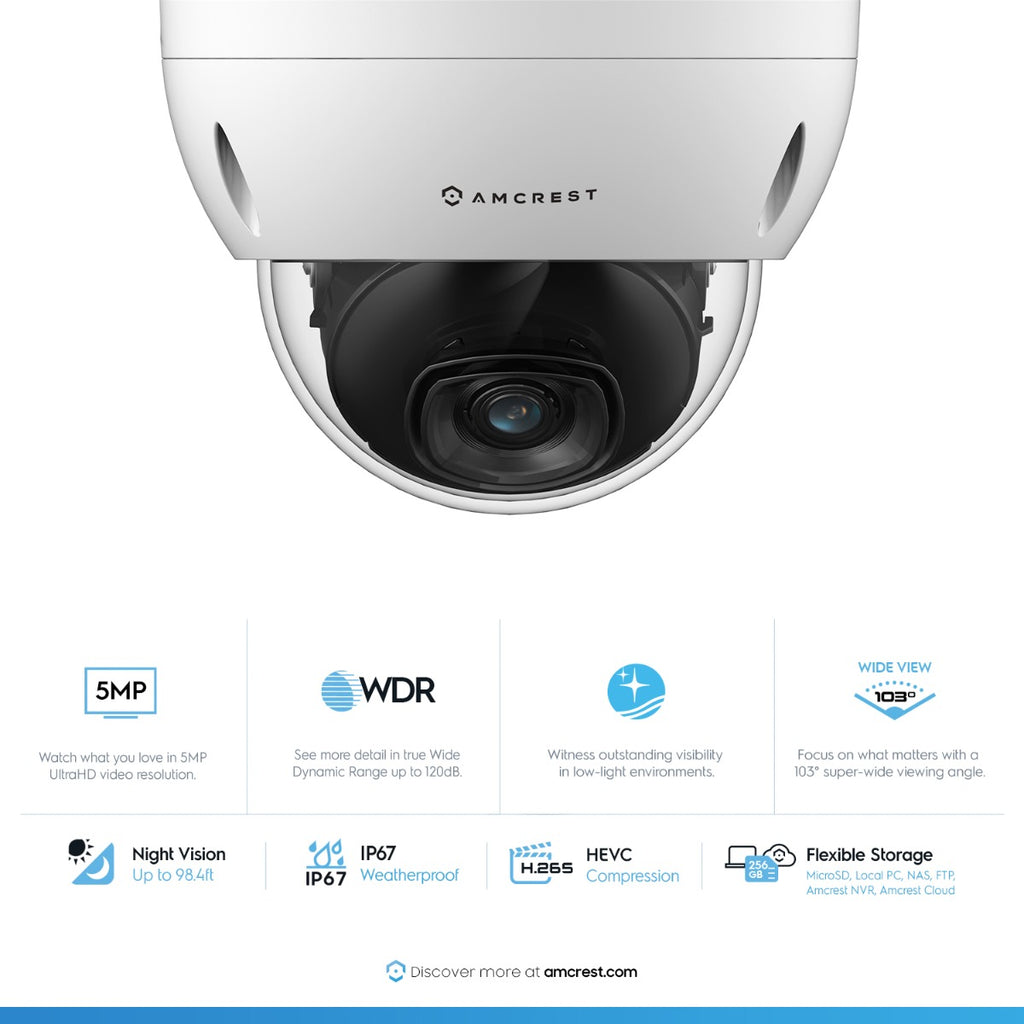 Amcrest 5MP System 16CH 8-Port PoE NVR 8x 5MP Dome PoE IP Cam 3TB HDD