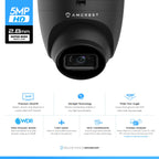 Amcrest Refurbished ProHD Outdoor Security IP Turret PoE Camera, 5-Megapixel, 98ft NightVision, 2.8mm Lens, IP67 Weatherproof, MicroSD Recording (256GB), Black (REP-IP5M-T1179EB-28MM)