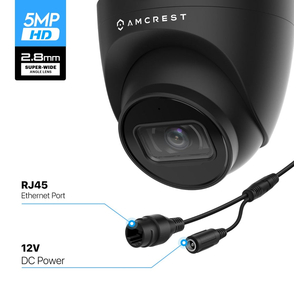 Amcrest Refurbished ProHD Outdoor Security IP Turret PoE Camera, 5-Megapixel, 98ft NightVision, 2.8mm Lens, IP67 Weatherproof, MicroSD Recording (256GB), Black (REP-IP5M-T1179EB-28MM)