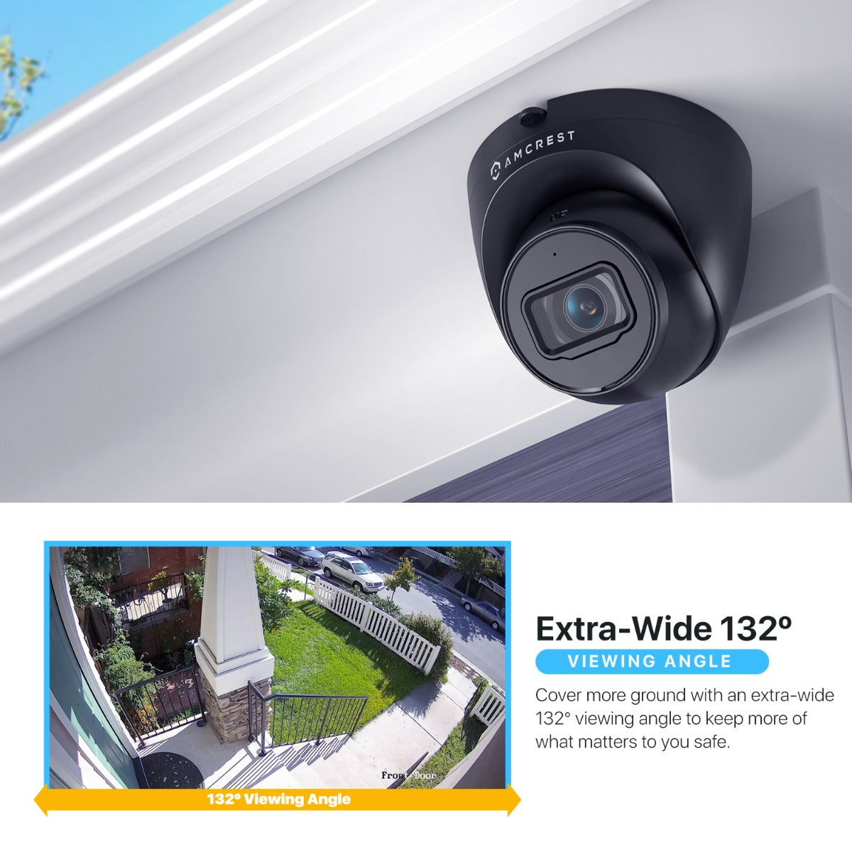 Amcrest ProHD Outdoor Security IP Turret PoE Camera, 5-Megapixel, 98ft NightVision, 2.8mm Lens, IP67 Weatherproof, MicroSD Recording (256GB), Black (IP5M-T1179EB-AI-V3)