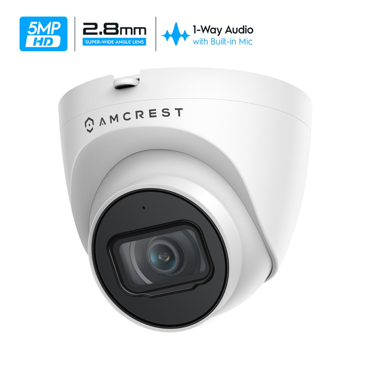 Amcrest Refurbished ProHD Outdoor Security IP Turret PoE Camera, 5-Megapixel, 98ft NightVision, 2.8mm Lens, IP67 Weatherproof, MicroSD Recording (256GB), White (REP-IP5M-T1179EW-28MM)