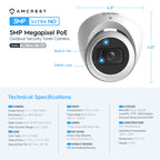 Amcrest Refurbished ProHD Outdoor Security IP Turret PoE Camera, 5-Megapixel, 98ft NightVision, 2.8mm Lens, IP67 Weatherproof, MicroSD Recording (256GB), White (REP-IP5M-T1179EW-28MM)