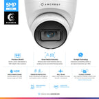 Amcrest ProHD Outdoor Security IP Turret PoE Camera, 5-Megapixel, 98ft NightVision, 2.8mm Lens, IP67 Weatherproof, MicroSD Recording (256GB), White (IP5M-T1179EW-AI-V3)