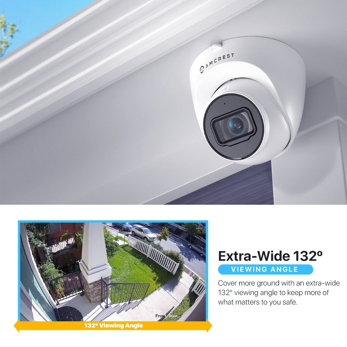 Amcrest ProHD Outdoor Security IP Turret PoE Camera, 5-Megapixel, 98ft NightVision, 2.8mm Lens, IP67 Weatherproof, MicroSD Recording (256GB), White (IP5M-T1179EW-AI-V3)