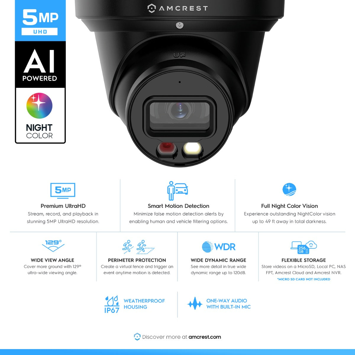 Amcrest 5MP AI IP PoE Turret Cam IP5M-T1277EB-AI (Black)