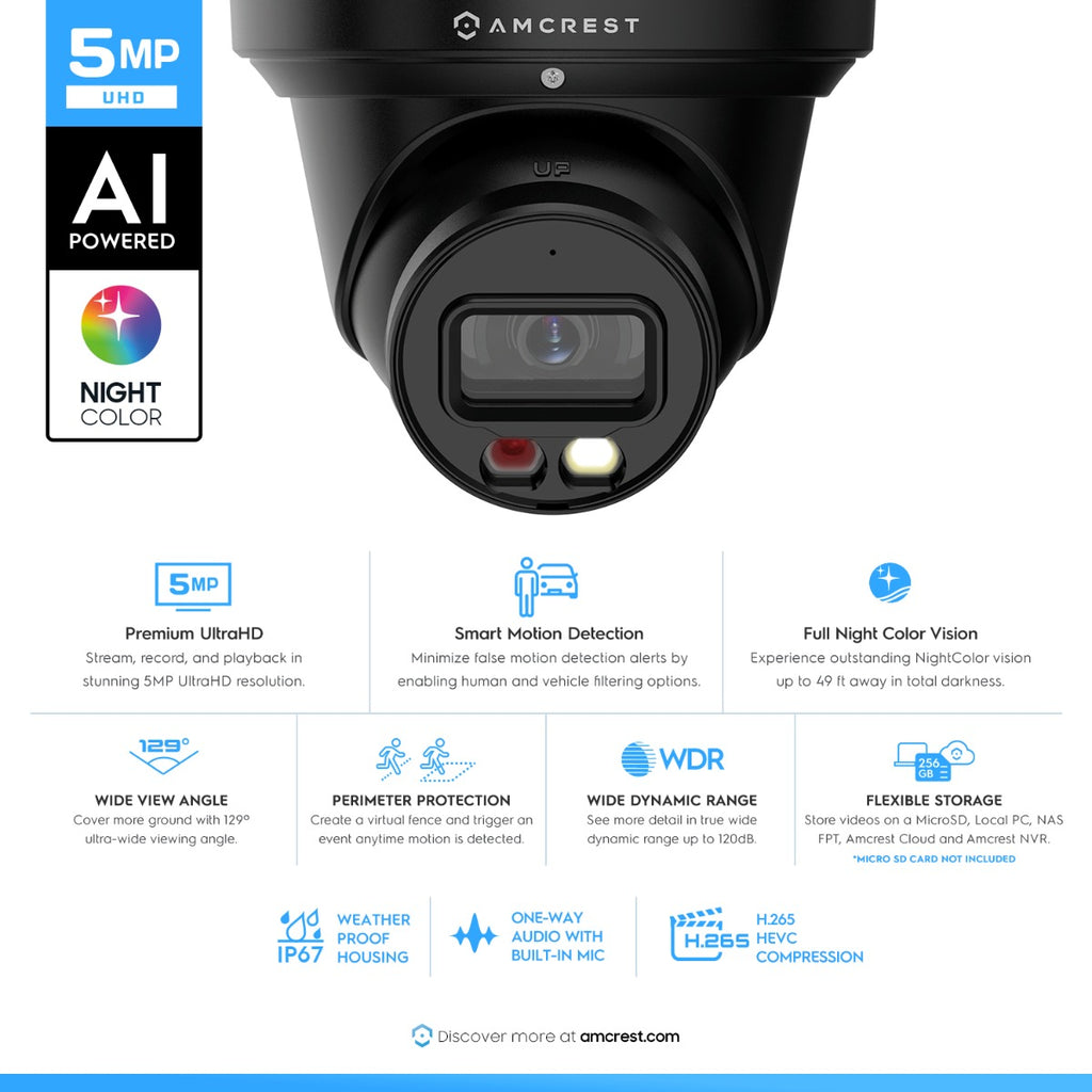 Amcrest 5MP AI IP PoE Turret Cam IP5M-T1277EB-AI (Black)