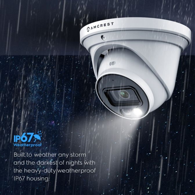 Amcrest 5MP Security Camera System, 4K 8CH PoE NVR, (4) x 5-Megapixel Night Color Turret POE IP Cameras, Active Deterrent, Pre-Installed 2TB Hard Drive, NV4108E-T1277EW4-2TB (White)