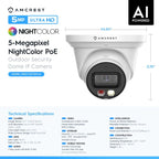 Amcrest 5MP Security Camera System, 4K 8CH PoE NVR, (4) x 5-Megapixel Night Color Turret POE IP Cameras, Active Deterrent, Pre-Installed 2TB Hard Drive, NV4108E-T1277EW4-2TB (White)