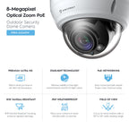 Amcrest UltraHD 4K Varifocal PoE Dome Outdoor Security Camera, 8MP (3264x2448), 164ft Night Vision, Motorized Varifocal Lens 40º-110º, White (IP8M-2454EW)
