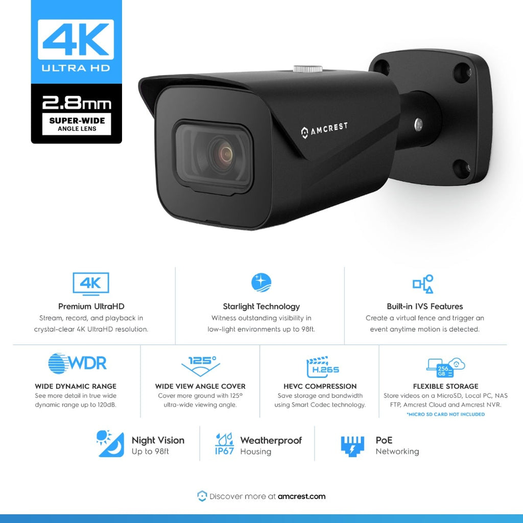 Amcrest 4K Outdoor Bullet PoE IP Camera, Black IP8M-2496EB-V2