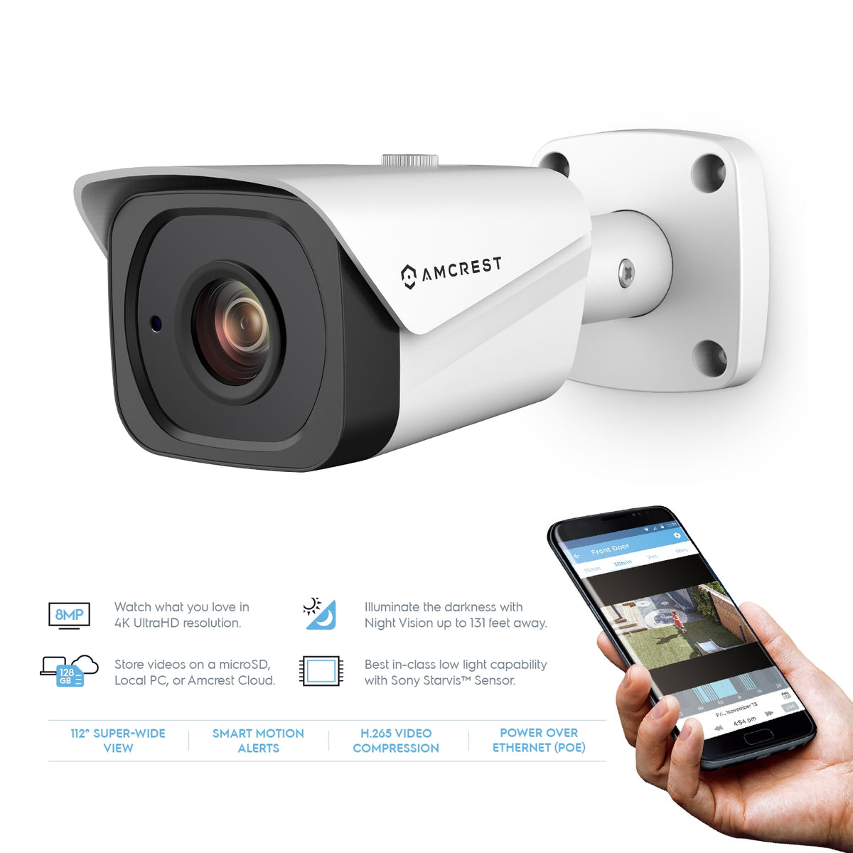 Amcrest 4K Security Camera System 8CH PoE NVR 8x 4K IP PoE Bullet Cam