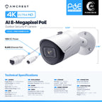 Amcrest 4K Outdoor Bullet PoE IP Camera, White IP8M-2496EW-AI-V3