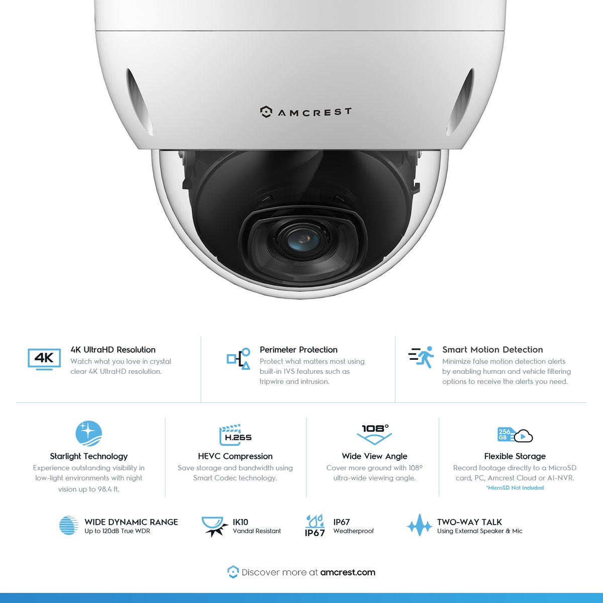 Amcrest 4K Security Camera System w/ 4K 8CH PoE NVR, 4 x 4K (8MP) IP67 Weatherproof Dome POE IP Cameras, 2.8mm Wide Angle Lens, NV5208E-IP8M-2693EW4-2TB (White)