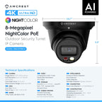 Amcrest 4K Night Color IP PoE Turret Cam IP8M-2779EB-AI (Black)