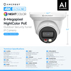 Amcrest 4K Night Color IP PoE Turret Cam IP8M-2779EW-AI (White)