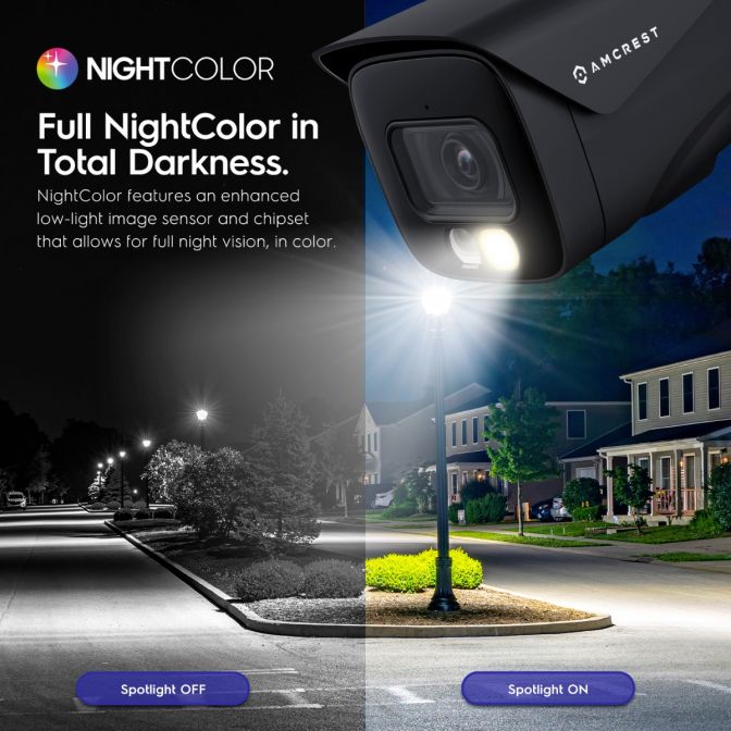 Amcrest 4K Security Camera System, 4K 8CH PoE NVR, (4) x 4K Night Color Bullet POE IP Cameras, Active Deterrent, Pre-Installed 2TB Hard Drive, NV4108E-2796EB4-2TB (Black)