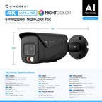 Amcrest 4K Security Camera System, 4K 8CH PoE NVR, (4) x 4K Night Color Bullet POE IP Cameras, Active Deterrent, Pre-Installed 2TB Hard Drive, NV4108E-2796EB4-2TB (Black)
