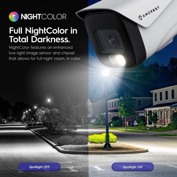 Amcrest 4K Security Camera System, 4K 8CH PoE NVR, (4) x 4K Night Color Bullet POE IP Cameras, Active Deterrent, Pre-Installed 2TB Hard Drive, NV4108E-2796EW4-2TB (White)
