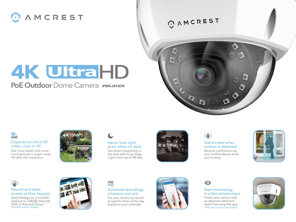 Amcrest Refurb 4K Dome IP PoE Camera White IP67 IK10 REP-IP8M-2493EW