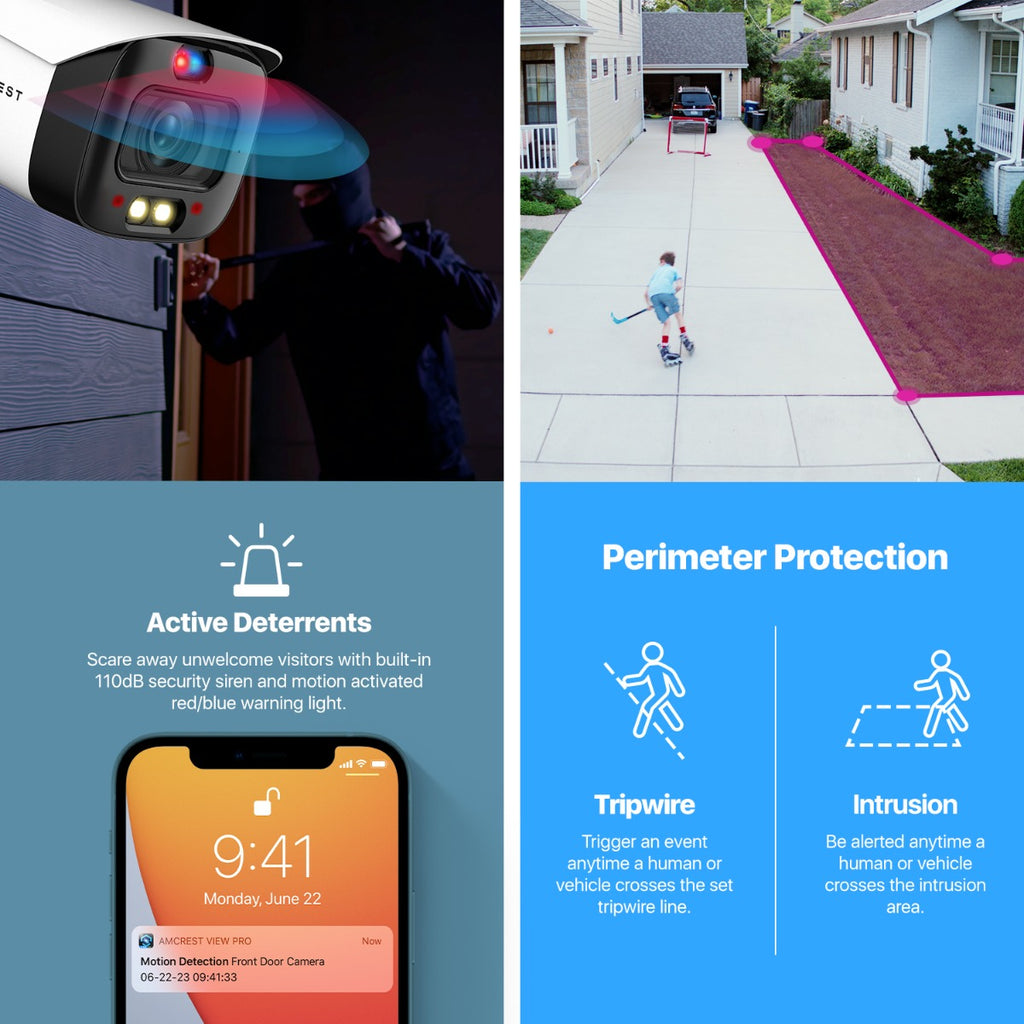 Amcrest UltraHD 4K (8MP) IP POE AI Camera, 4K @25/30fps, 98ft Full Night Color Vision, Security Outdoor Bullet Camera, Vehicle & Human Detection, Built-in Siren Alarm, Two-Way Talk, IP8M-DB3946EW-3AI