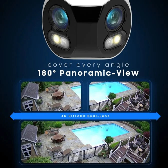 Amcrest Dual-Lens 4K (8MP) Outdoor Security POE Camera, 2 x 4K Lenses PoE AI Bullet IP Camera, 65ft Night Color, Human/Vehicle Detection, Panoramic 180° FOV, 2 x 4K@15fps IP8M-DLB2998EW-AI