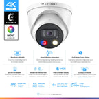 Amcrest 4K Security Outdoor Turret PoE IP Camera, White IP8M-DT3949EW-3AI-V2