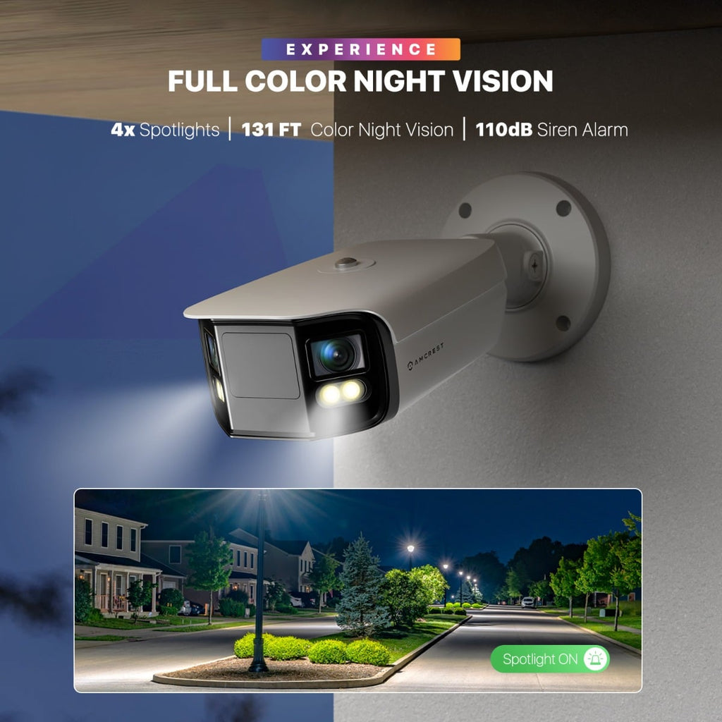 Amcrest Dual-Lens 8K (16MP) Outdoor Security POE Camera, 2 x 4K Lenses PoE AI Bullet IP Camera, 131ft Night Color, Human/Vehicle Detection, Panoramic 180° FOV, 2 x 4K@25fps IP8M-FCB2996EW-AI (White)
