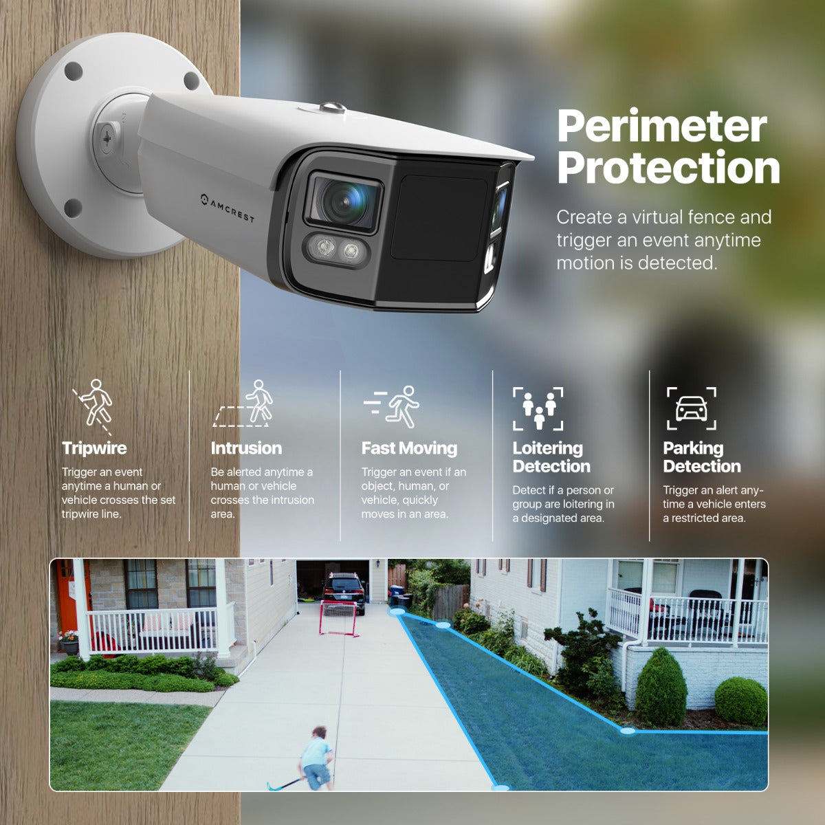 Amcrest Dual-Lens 8K (16MP) Outdoor Security POE Camera, 2 x 4K Lenses PoE AI Bullet IP Camera, 131ft Night Color, Human/Vehicle Detection, Panoramic 180° FOV, 2 x 4K@25fps IP8M-FCB2996EW-AI (White)