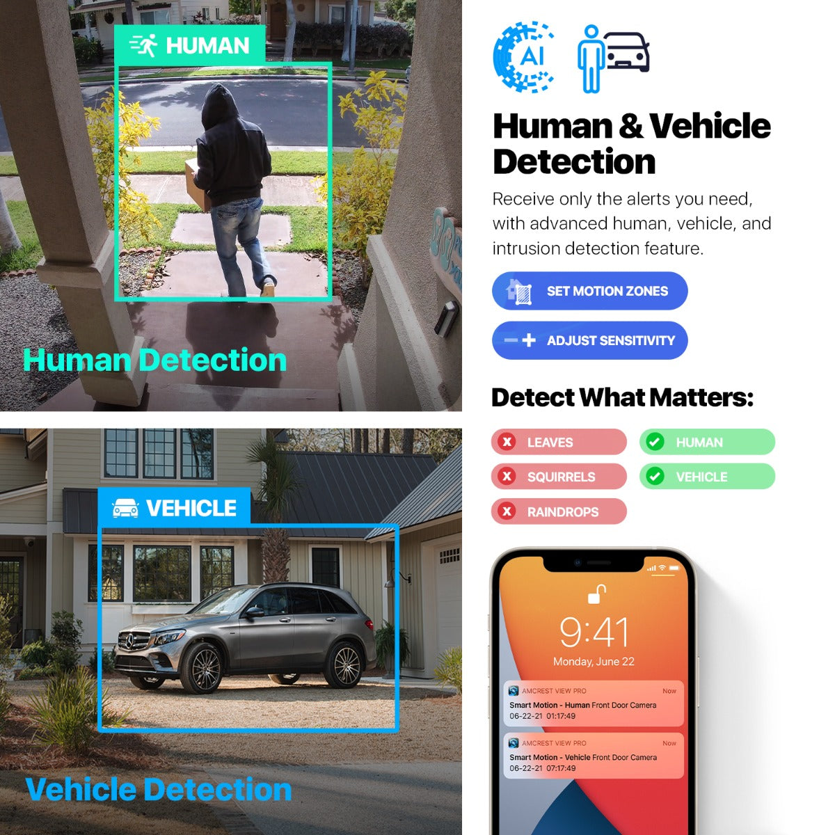 Amcrest Dual-Lens 8K (16MP) Outdoor Security POE Camera, 2 x 4K Lenses PoE AI Turret IP Camera, 131ft Night Color, Human/Vehicle Detection, Panoramic 180° FOV, 2 x 4K@25fps IP8M-FCT2999EW-AI (White)
