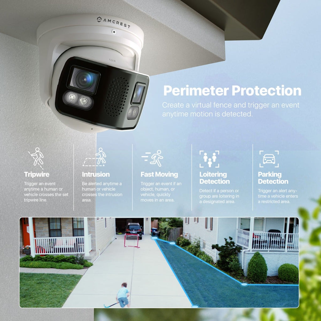 Amcrest Dual-Lens 8K (16MP) Outdoor Security POE Camera, 2 x 4K Lenses PoE AI Turret IP Camera, 131ft Night Color, Human/Vehicle Detection, Panoramic 180° FOV, 2 x 4K@25fps IP8M-FCT2999EW-AI (White)