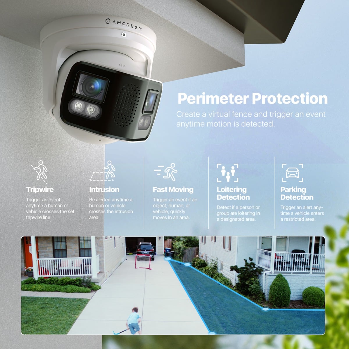 Amcrest Dual-Lens 8K (16MP) Outdoor Security POE Camera, 2 x 4K Lenses PoE AI Turret IP Camera, 131ft Night Color, Human/Vehicle Detection, Panoramic 180° FOV, 2 x 4K@25fps IP8M-FCT2999EW-AI (White)