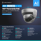 Amcrest 4K Panoramic AI IP PoE Camera 180° FOV IP8M-MD180E-AI