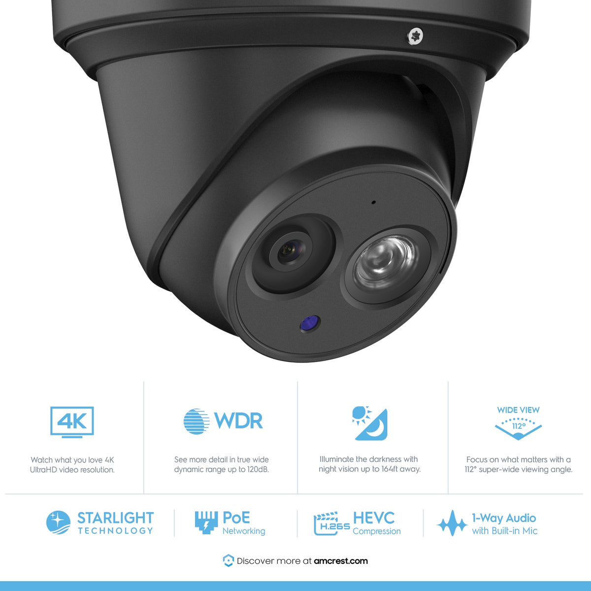 Amcrest 4K Security Camera System w/ 4K 8CH PoE NVR, (6) x 4K (8-Megapixel) IP67 Weatherproof Metal Turret Dome POE IP Cameras (3840x2160), 2.8mm Lens, Pre-Installed 2TB HDD, NV4108E-T2499EB28M6-2TB (Black)