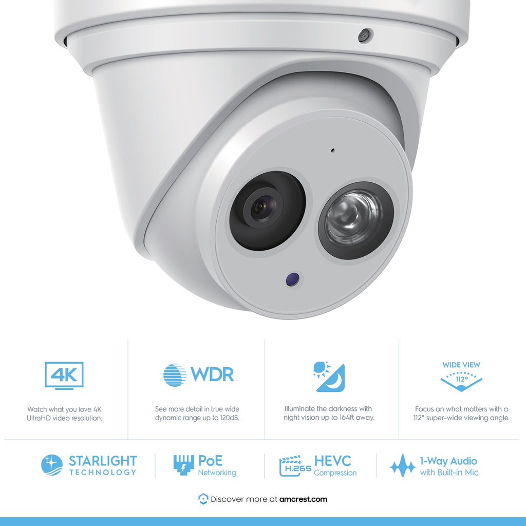 Amcrest 4K Security Camera System w/ 4K 8CH PoE NVR, (4) x 4K (8-Megapixel) IP67 Weatherproof Metal Turret Dome & Bullet POE IP Cameras (3840x2160), 2.8mm Lens, NV4108E-T2499EW2-2496EW2