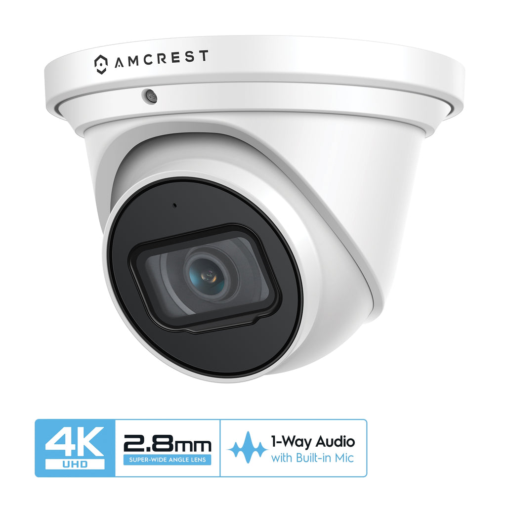Amcrest 4K Security Camera System with 4K 8CH PoE NVR, 6 x 4K (8-Megapixel) IP67 Weatherproof Metal Turret Dome POE IP Cameras (3840x2160), 2.8mm Wide Angle Lens, NV4108E-T2599EW6-2TB (White)