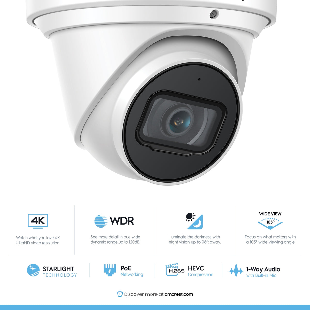 Amcrest 4K Security Camera System with 4K 8CH PoE NVR, 6 x 4K (8-Megapixel) IP67 Weatherproof Metal Turret Dome POE IP Cameras (3840x2160), 2.8mm Wide Angle Lens, NV4108E-T2599EW6-2TB (White)